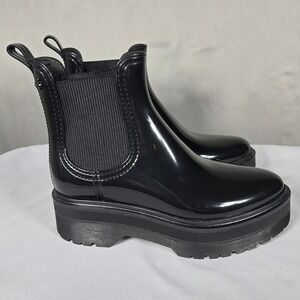 Lemon Jelly Chelsea Rain Boots Womens 37 US 6 Black Platform Lug Sole Excellent